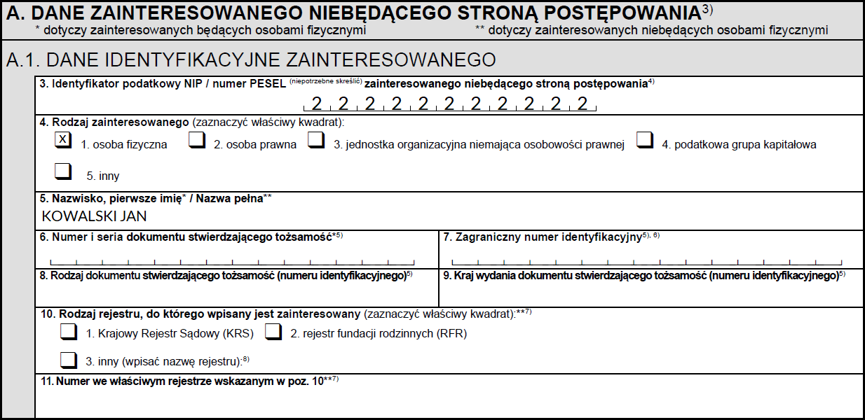 Dane zainteresowanego niebędącego stroną postępowania