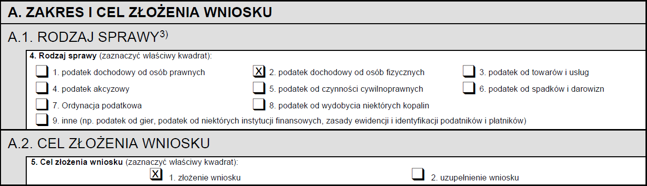 Zakres i cel złożenia wniosku