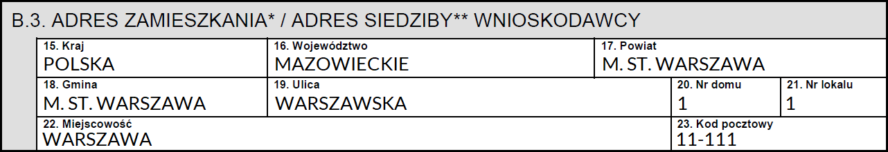 Adres zamieszkania / Adres siedziby wnioskodawcy