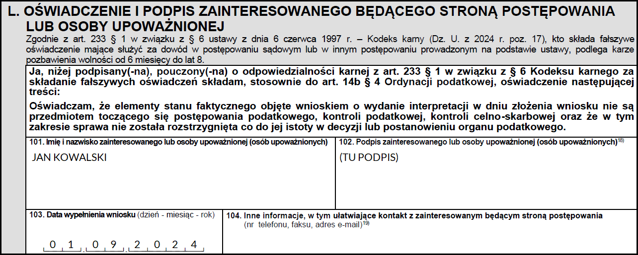 Oświadczenie i podpis zainteresowanego będącego stroną postępowania